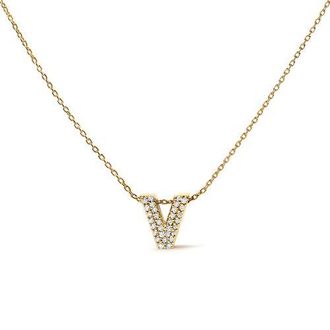 House of Brilliance 10K Gold Diamond Accent A-Z Initial Bubble Pendant Necklace in Yellow | V at Nordstrom