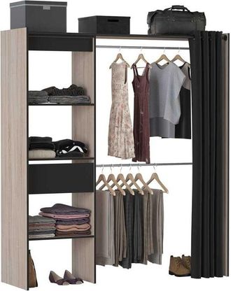 M&S Collection Kit Armario Extensible 2 Barras colgadoras Columna con estantes y Cajon habitacion Dormitorio vestidor 187x168x50 cm