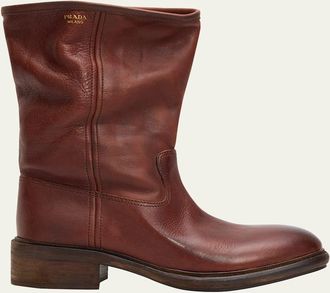 Prada 45mm Vintage-Effect Leather Mid-Calf Boots
