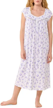 Eileen West Floral Cotton Lawn Long Nightgown in White/purple Floral at Nordstrom, Size X-Large