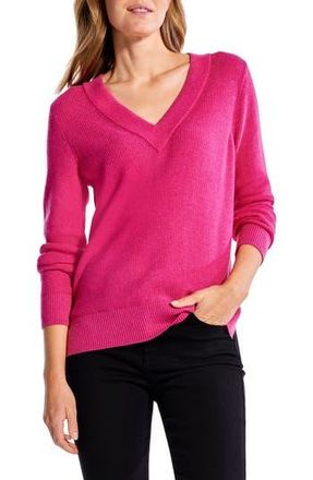 Nic+Zoe Waffle Stitch V-Neck Sweater in Shocking Pink at Nordstrom Rack, Size X-Small