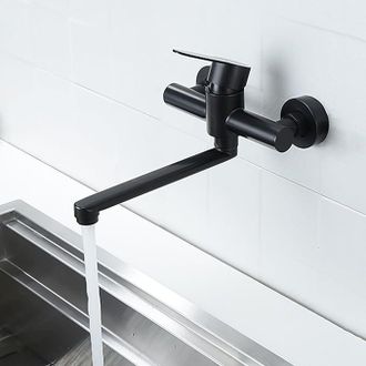 OEM Grifo De Cocina Mural, Ca&ntilde;o Giratorio De Doble Orificio, Grifo De Fregadero De Acero Inoxidable, Apto Para Agua Fr&iacute;a Y Caliente, Color Negro