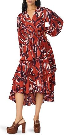 Steve Madden Bei Floral Long Sleeve Tiered High-Low Dress in Duberry at Nordstrom, Size Xx-Large