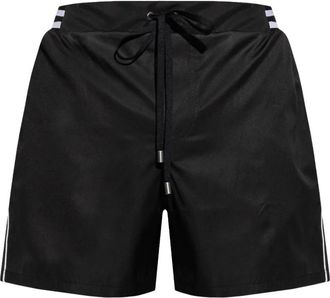 Balmain Beachwear, male, Black, S, Black Swim Shorts with Striped Waistband