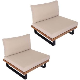 Hhg Hhg - Juego De 2 Sillones Lounge 469, Sillones De Jard&iacute;n, Madera De Acacia Spun Poly Con Certificaci&oacute;n Fsc, Aluminio, Marr&oacute;n Claro, Tapizado Beige