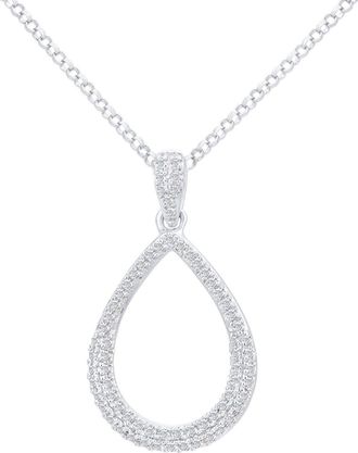 Jewelco London 18ct White Gold 20pts Diamond Teardrop Pendant Necklace 16 inch - DP1AXL625W18