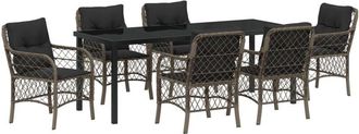 vidaXL vidaXL 7 Piece Garden Dining Set with Cushions Grey Poly Rattan