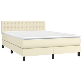 vidaXL Cama Box Spring Colch&oacute;n Y Led Cuero Sint&eacute;tico Crema 140x190 Cm Vidaxl