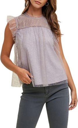 Wishlist Metallic Polka Dot Tulle Top in Midnight at Nordstrom Rack, Size Medium