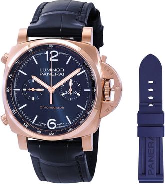Officine Panerai Luminor Chrono Goldtech Blu Notte Hand Wind Blue Dial Mens Watch PAM01111