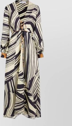 Raquel Diniz maxi dress abstract pattern long sleeves tie