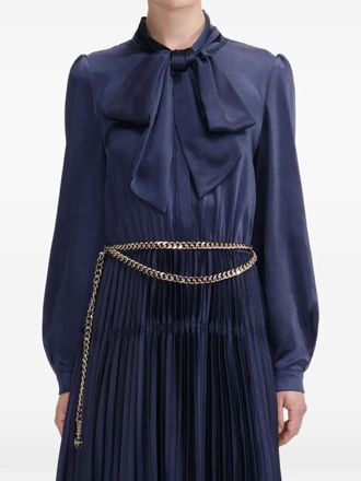 Self Portrait Geplooide maxi-jurk verfraaid met strik - Blauw