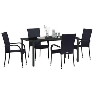 Berkfield Home Modern 5 Piece Garden Dining Set g&Auml;&igrave; Black Poly Rattan