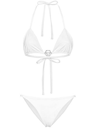 Philipp Plein Bikini a triangolo con placca logo - Bianco