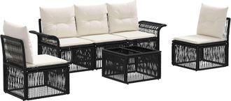 vidaXL Conjunto De Sof&aacute;s De Jard&iacute;n 6 Uds. Negro Rat&aacute;n Sint&eacute;tico Vidaxl