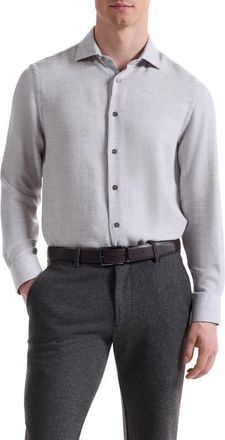 Bugatchi Axel Shaped Fit Micro Herringbone Cotton & Wool Button-Up Shirt in Platinum at Nordstrom, Size Xx-Large