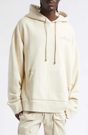 Amiri Oversize MA Check Patch Appliqu&eacute; Hoodie in Alabaster at Nordstrom, Size Xxx-Large