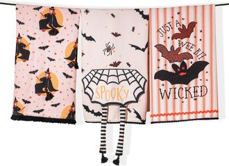 Tiramisu The Wicked Whimsy Set of 3 Kitchen Towels in Pink/Black/Orange at Nordstrom Rack