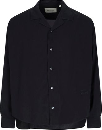 Ami Black Bowling Collar Viscose Logo Shirt