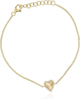 The Lovery Skinny Fluted Gold Diamond Heart Bracelet
