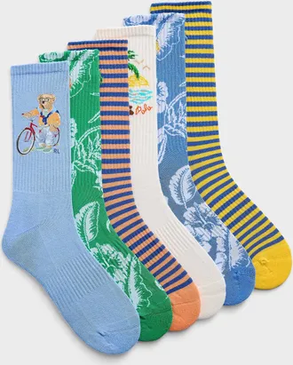 Polo Ralph Lauren Mens Vacation teddy bear socks 6-pack