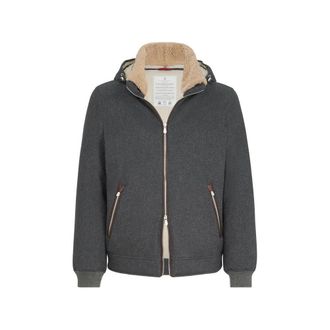 Brunello Cucinelli Bonded Wool Flannel Down Jacket With Detachable Hood