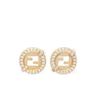 Fendi Earrings, female, Yellow, Size: ONE SIZE Golden Crystal Lobos Jewelry