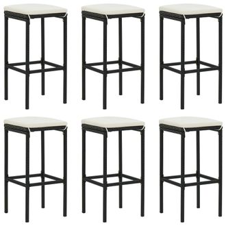 vidaXL Vidaxl - Taburetes De Cocina Con Cojines 6 Uds Rat&aacute;n Sint&eacute;tico Negro