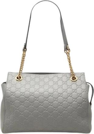 Gucci Pre-owned Schoudertas van Leer met Reli&euml;f - Dames - Vintage Schoudertas - Grijs - ONE Size - Leer - Vintage
