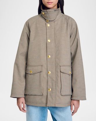 Sandro Bastille Houndstooth Utility Jacket