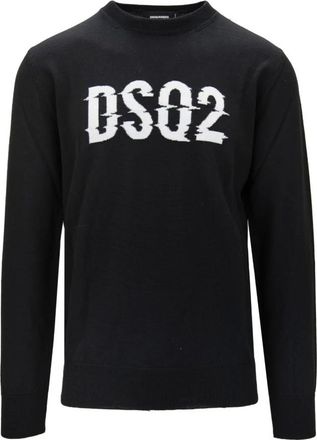 Dsquared2 Wollen Trui met Logo - Heren - Ronde hals truien - Zwart - M - Wol - Truien & Vesten