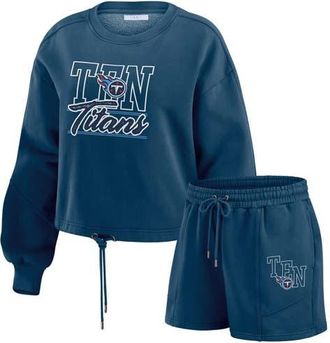 WEAR by Erin Andrews Womens WEAR by Erin Andrews Navy Tennessee Titans Washed Fleece Long Sleeve T-Shirt & Shorts Lounge Set at Nordstrom, Size X-Large
