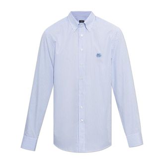 Etro Gestreepte Button-Down Overhemd - Heren - Zakelijke Overhemden - Blauw - L - Katoen - Overhemden