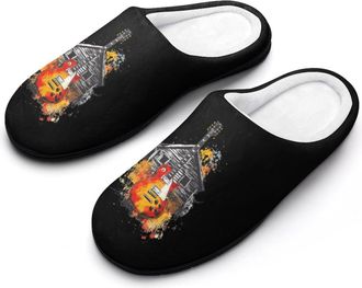 Generic A Guitar House Mens Slippers Slip On Comfortable Fleece Cotton House Shoes Winter