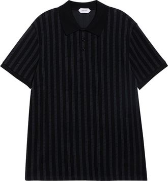 Versace Greca Stripe Jacquard Polo in Black Grey at Nordstrom, Size X-Large