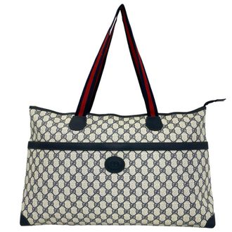Gucci Navy Red Color Leather Pvc Handbag Tote Bag (Pre-Owned)
