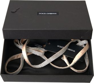 Dolce & Gabbana Womens Beige Silk Clear Crystal Bow Waist Belt Elastane