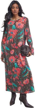 Warehouse Sequin Column Midi Dress in Chocolate at Nordstrom, Size 12