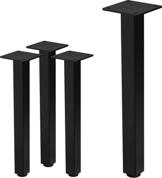 ML Design Set 4x patas de mesa 42 cm regulables de acero 4x4 cm negro brillante