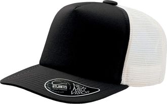 Atlantis Record Mid Visor 5 Panel Trucker Cap (One Size) (Black)