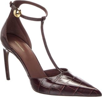 Ferragamo Odette 100 Croc-Embossed Leather Pump