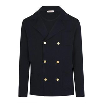 Valentino Blazers, male, Blue, M, Navy Cotton Double Breasted Jacket