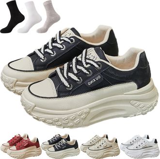 Generic Orthopedic Heightening Shoes, Women Chunky Non Slip Leather Upper Lace up Sneakers, Casual Cute Fashion Street Style (Black, Adult, Women, 3.5, Numeri