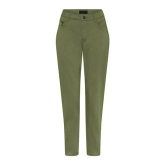 C.Ro Groene ritsdetail Suzanne broek - Dames - Slim Fit Broeken - Groen - S - Katoen - Broeken