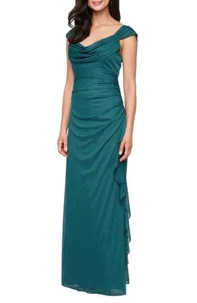 Alex Evenings Off the Shoulder Glitter Gown in Pine at Nordstrom Rack, Size 12