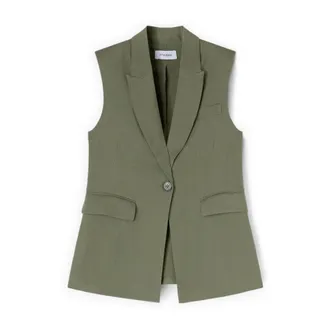 Motivi Jassen, Dames, Groen, XS, Linnen, Gilet van Linnenmix