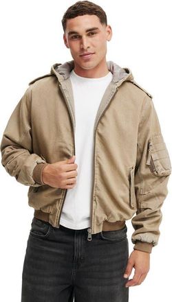 Cotton On Mens Denim Hooded Bomber Jacket in Desert Brown at Nordstrom, Size Small