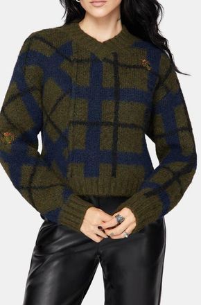 Disturbia Nelly Spliced Jacquard Cropped Jumper in Green at Nordstrom, Size Large