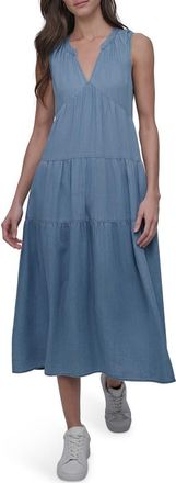 DKNY Sleeveless Tencel Lyocell Chambray Tiered Dress at Nordstrom Rack, Size Xx-Small