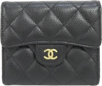 Chanel Black Bordeaux Grained Calfskin Wallet (Tri-Fold) (Pre-Owned)